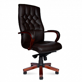 Кресло офисное Боттичелли  (дерево / тем. коричневая кожа / мультиблок	) P2338-L0828 leather