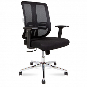 Кресло офисное Tema Сhrome 2D LB (база хром / черный пластик / черная сетка / черная ткань) 216B-Сhrome-2D-B-BB