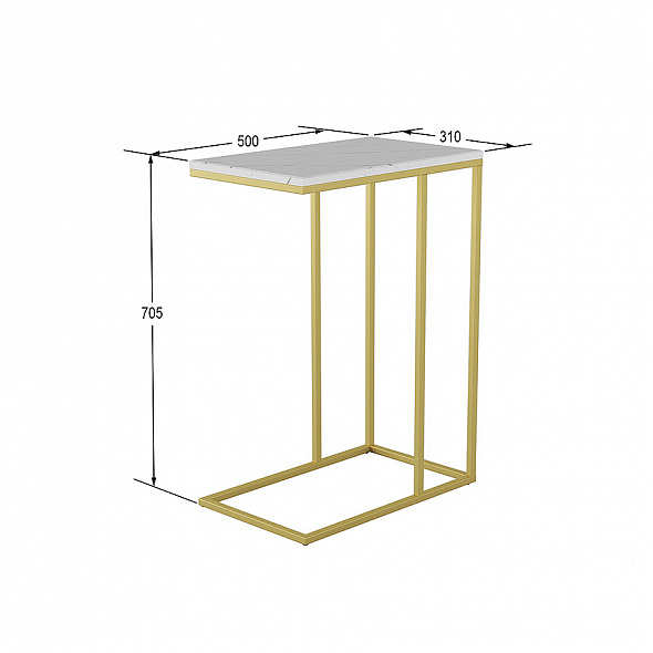 Стол придиванный Агами Голд белый мрамор/золото