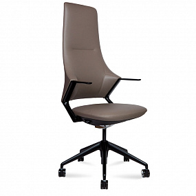 Кресло офисное Han серая кожа черная алюминиевая крестовина FK011-A-2